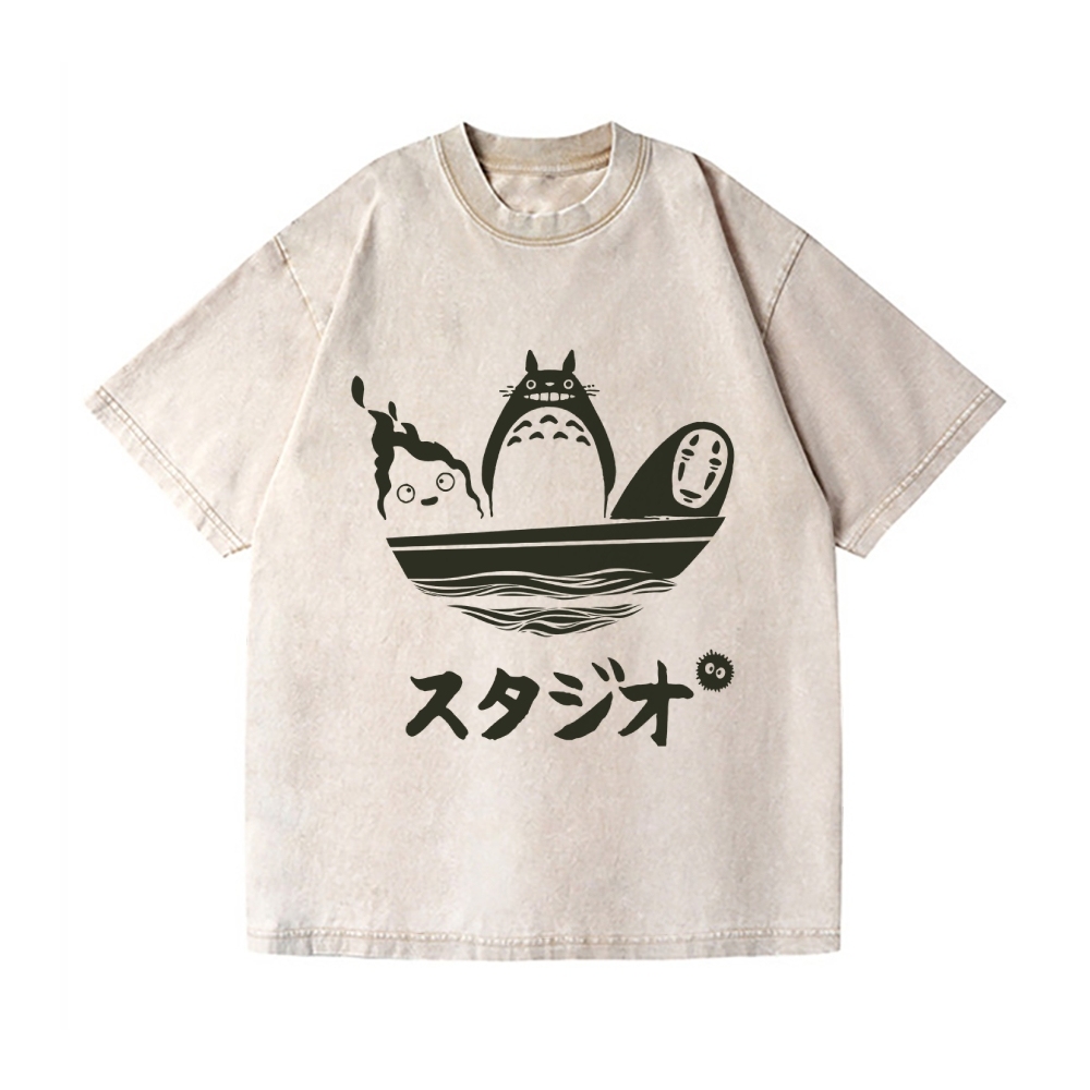 Howl's Moving Castle/My Neighbor Totoro/Spirited Away No Face Kaonashi Ghibli Anime Vintage Wash Japanese Design T-Shirt