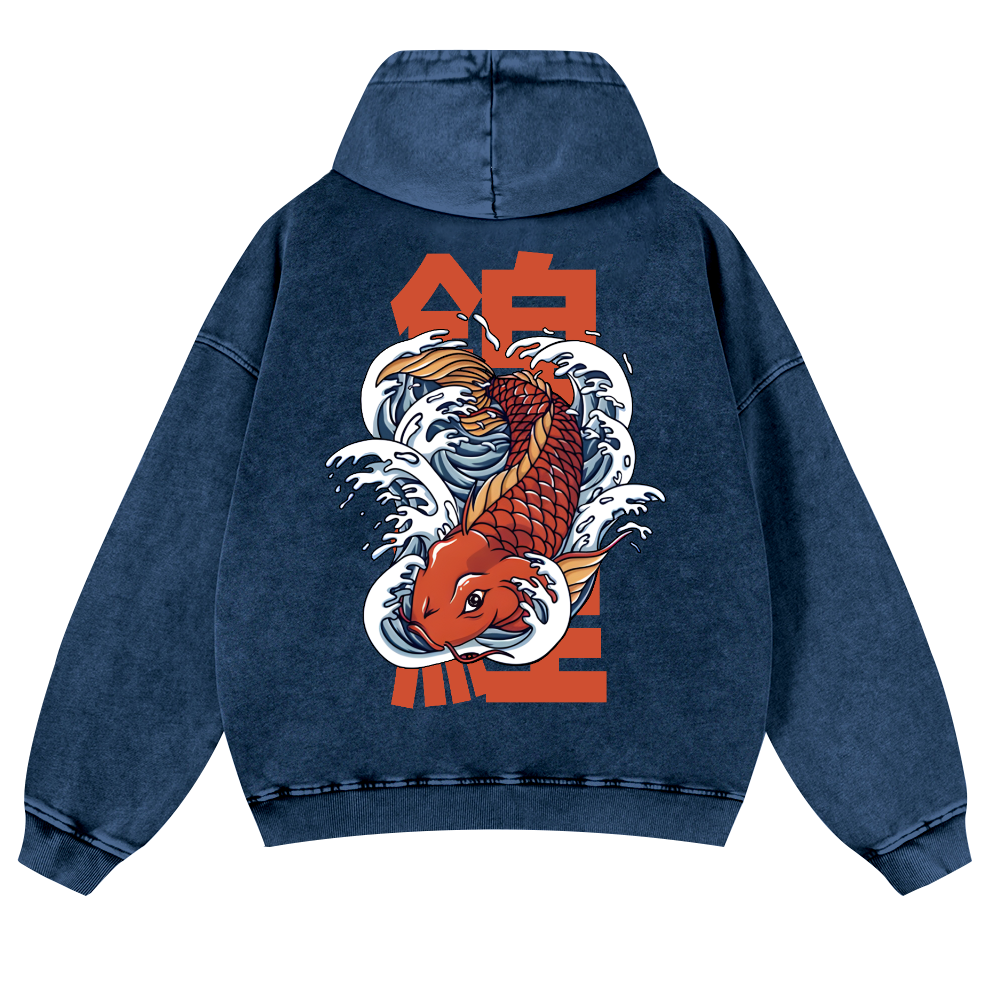Fish Vintage Washed Cotton Back Art Hoodie
