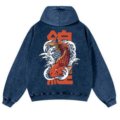 Fish Vintage Washed Cotton Back Art Hoodie