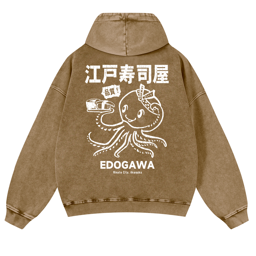 Edogawa  Octopus Vintage Washed Cotton Back Art Hoodie