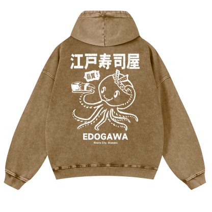 Edogawa  Octopus Vintage Washed Cotton Back Art Hoodie