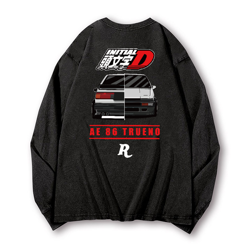 Initial D Vintage Washed Cotton Back Art Long-sleeve T-shirt