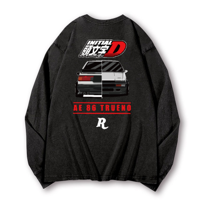 Initial D Vintage Washed Cotton Back Art Long-sleeve T-shirt
