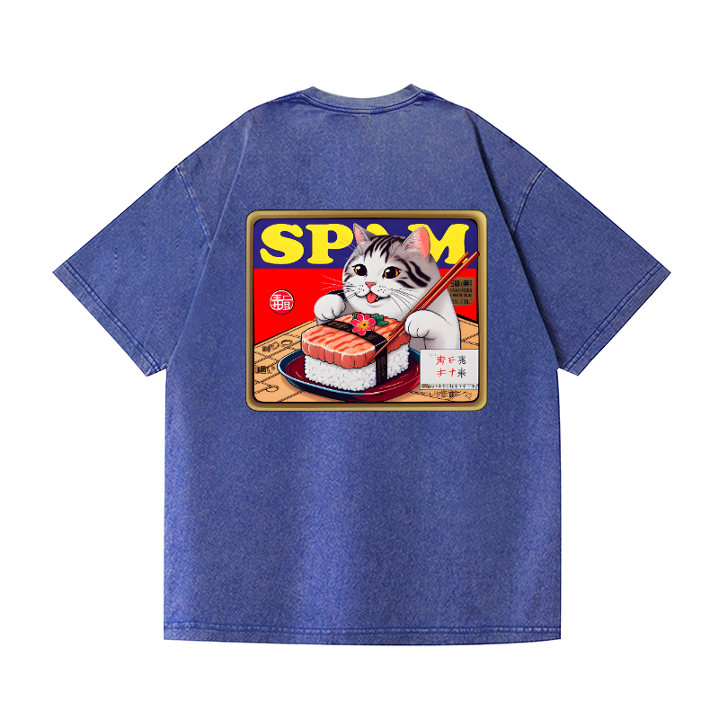 Spam Cat Vintage Wash Japanese Design Back Art T-Shirt