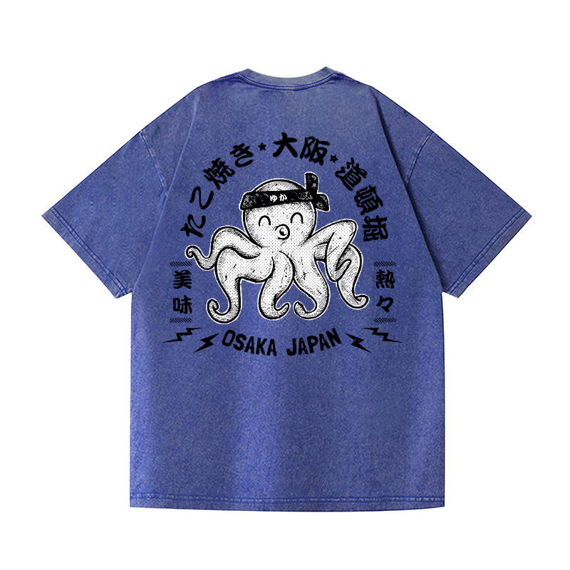 Osaka Dotonbori Octopus Vintage Wash Japanese Design Back Art T-Shirt