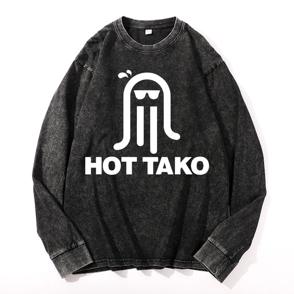 Hot Tako Octopus Vintage Cotton Wash Crewneck Sweatshirt