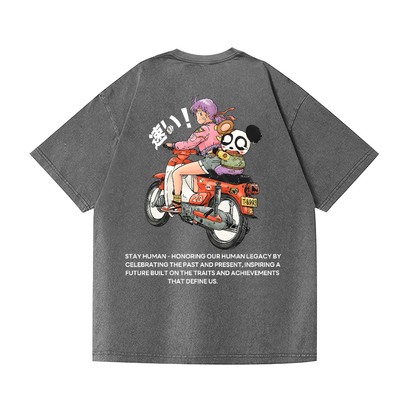 Motorcycle Vintage Wash Japanese Design Back Art T-Shirt