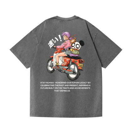 Motorcycle Vintage Wash Japanese Design Back Art T-Shirt