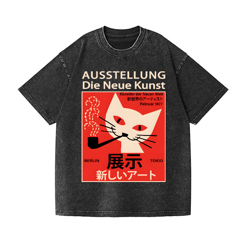 Smoke Cat Vintage Wash Japanese Design T-Shirt