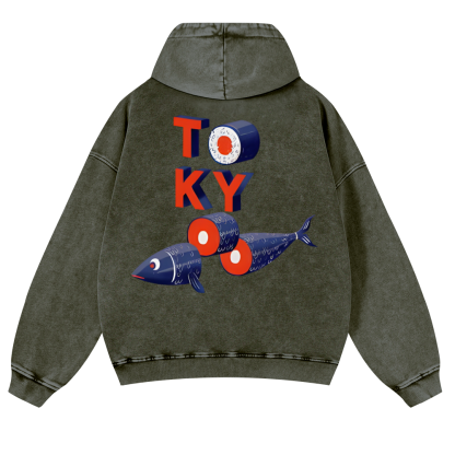 Tokyo Fish Vintage Washed Cotton Back Art Hoodie