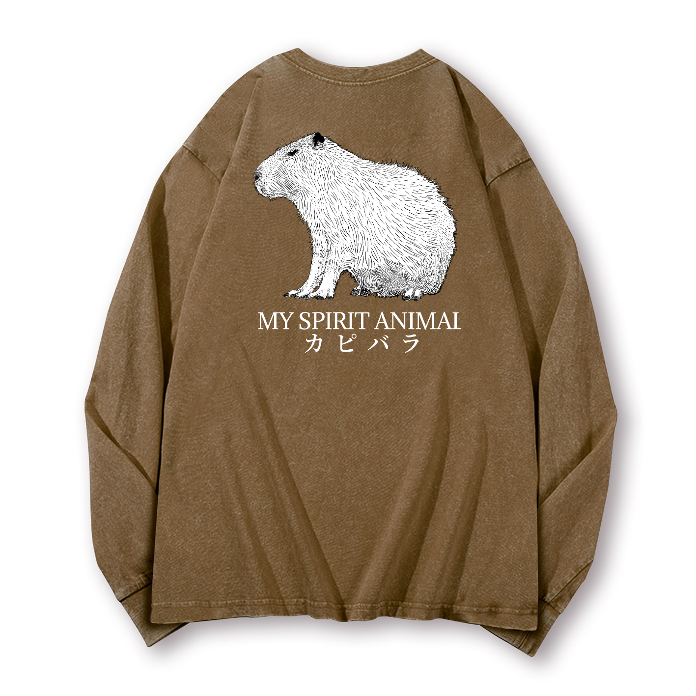 Capybara Vintage Washed Cotton Back Art Long-sleeve T-shirt