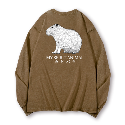 Capybara Vintage Washed Cotton Back Art Long-sleeve T-shirt