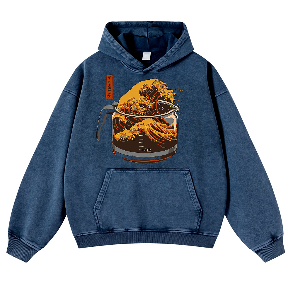 The Great Wave off Kanagawa Vintage Washed Thick Cotton Hoodie