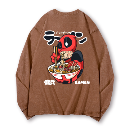 Ramen Hero Vintage Washed Cotton Back Art Long-sleeve T-shirt