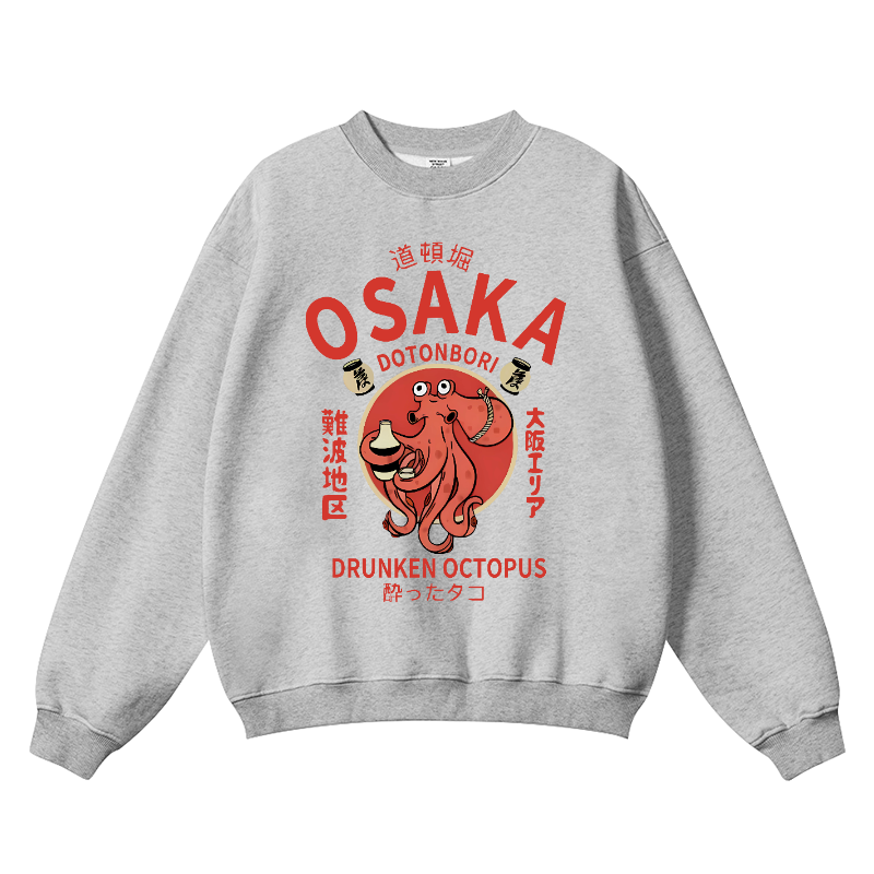 Osaka Dotonbori Drunken Octopus Wrinkle-Resistant Crewneck Sweatshirt