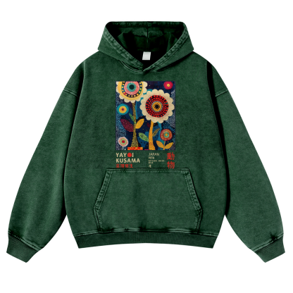 Yayoi Kusama Flower Vintage Washed Thick Cotton Hoodie