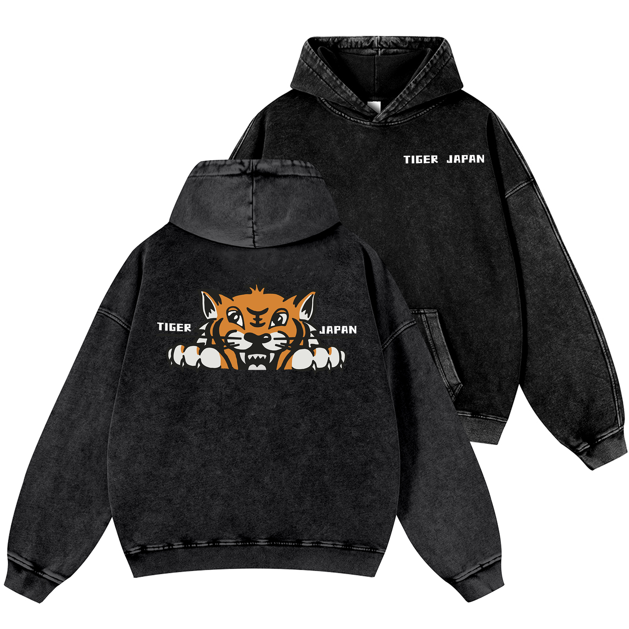 Tiger Japan Vintage Washed Cotton Back Art Hoodie