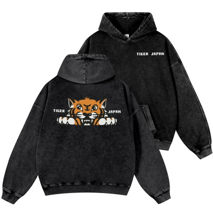 Tiger Japan Vintage Washed Cotton Back Art Hoodie