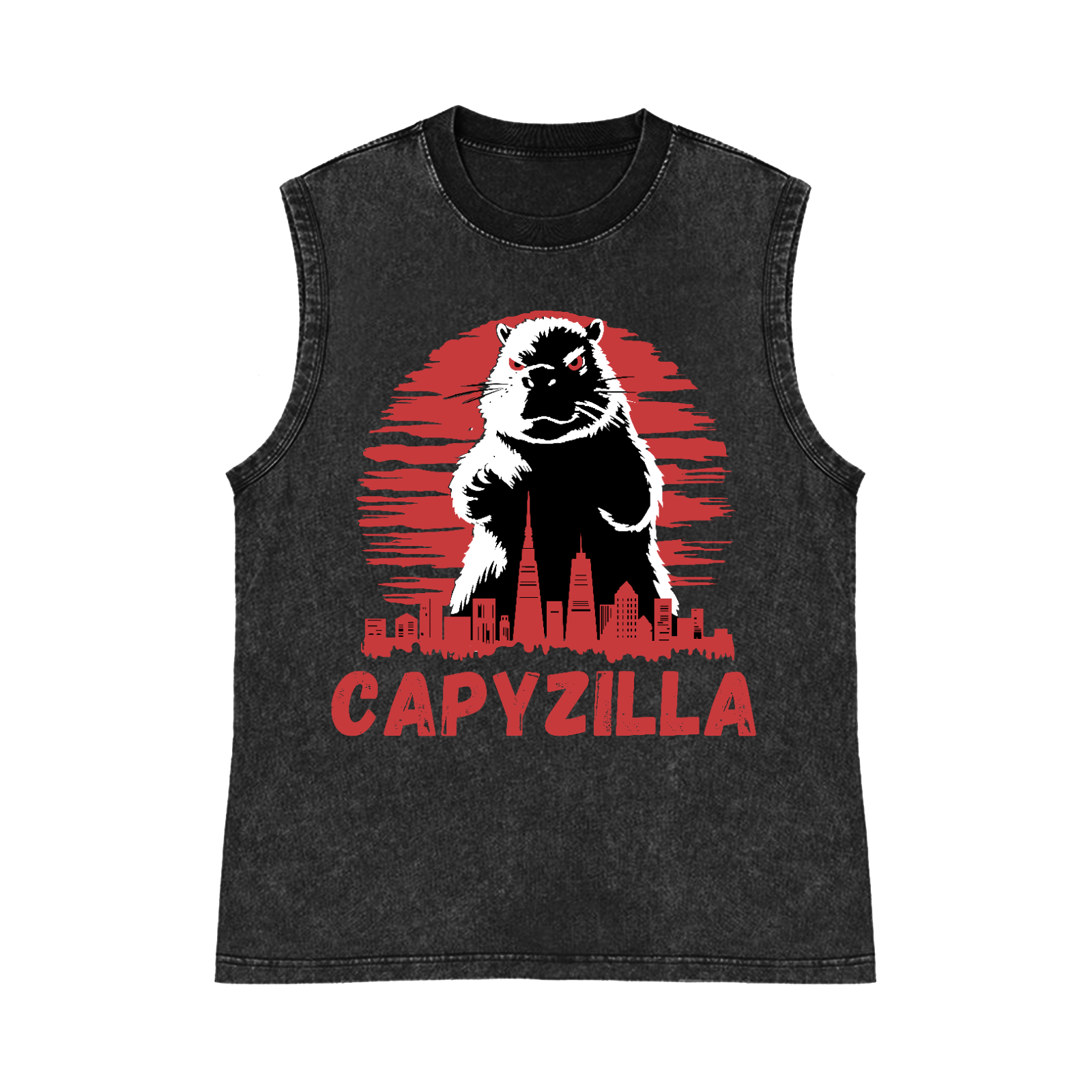 Capybara Godzilla Pure Cotton Wash-Dyed Sleeveless Tank Top