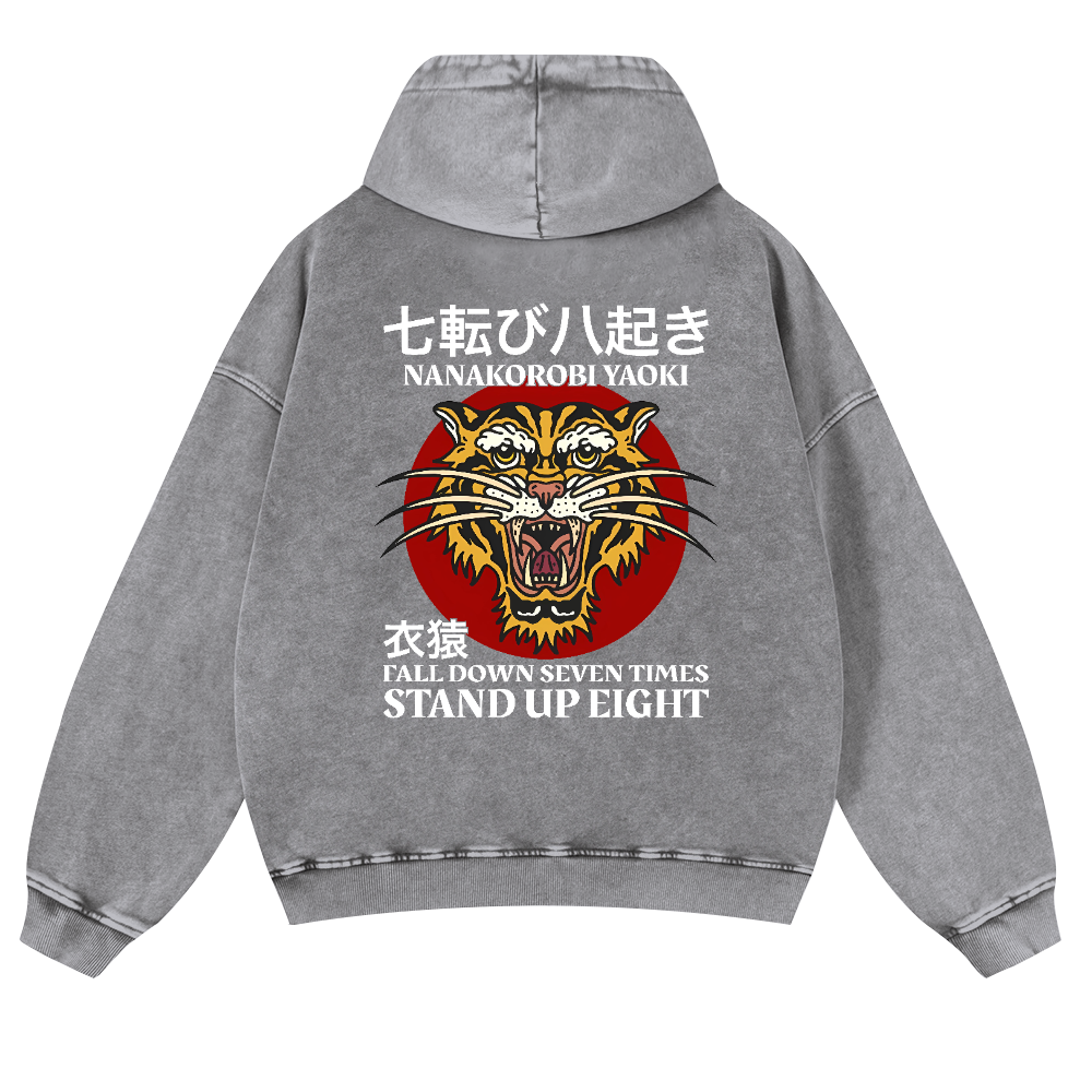 Nanakorobi Yaoki Tiger Vintage Washed Cotton Back Art Hoodie