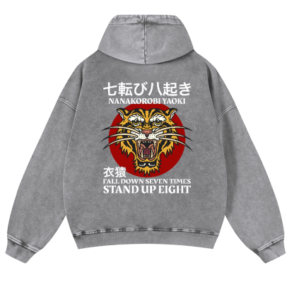 Nanakorobi Yaoki Tiger Vintage Washed Cotton Back Art Hoodie