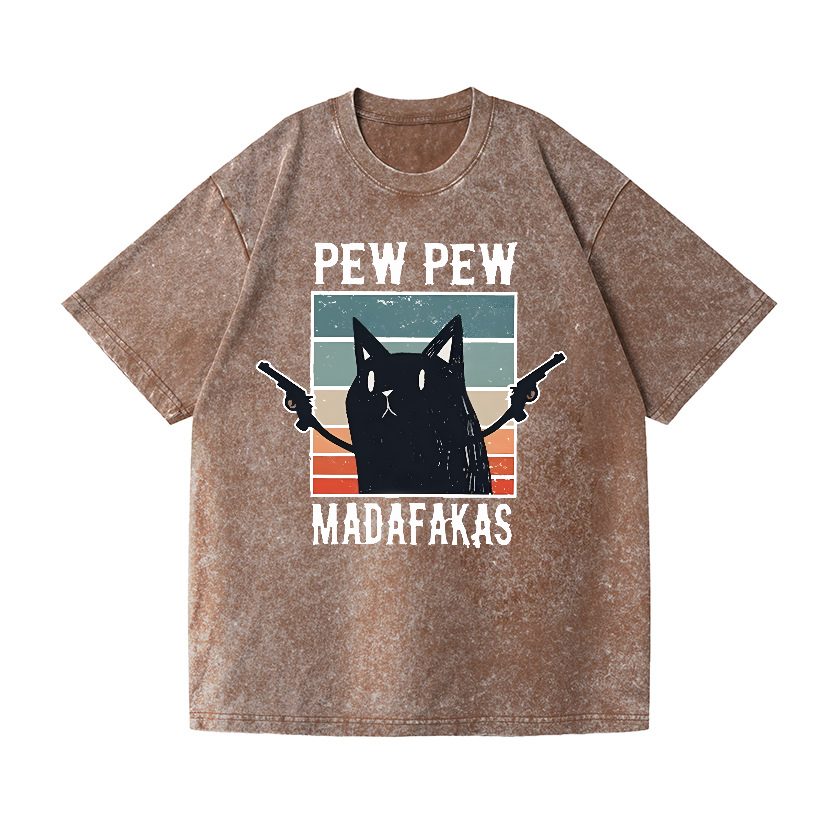 Cat Pew Pew Madafakas Vintage Wash Japanese Design T-Shirt