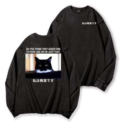 Cat Vintage Washed Cotton Back Art Long-sleeve T-shirt
