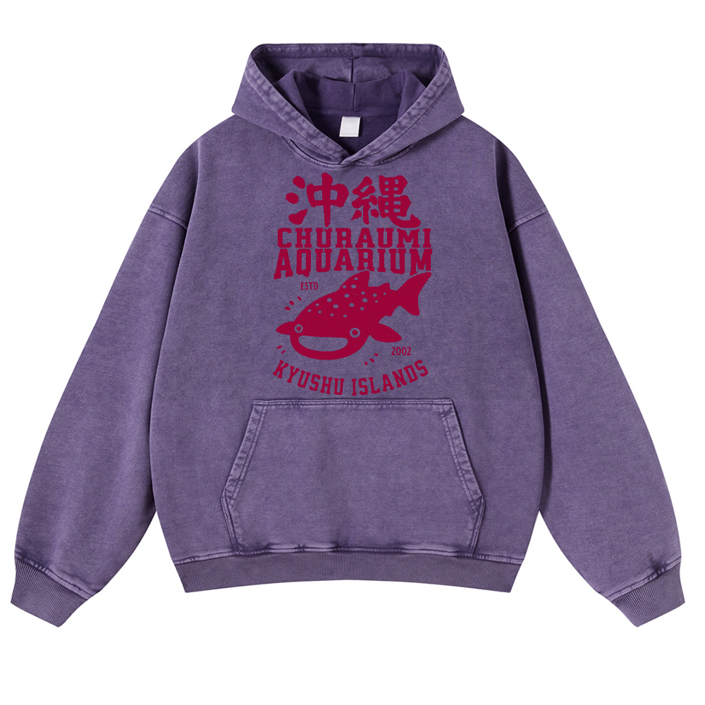 Okinawa Kyushu Islands Fish Vintage Washed Thick Cotton Hoodie
