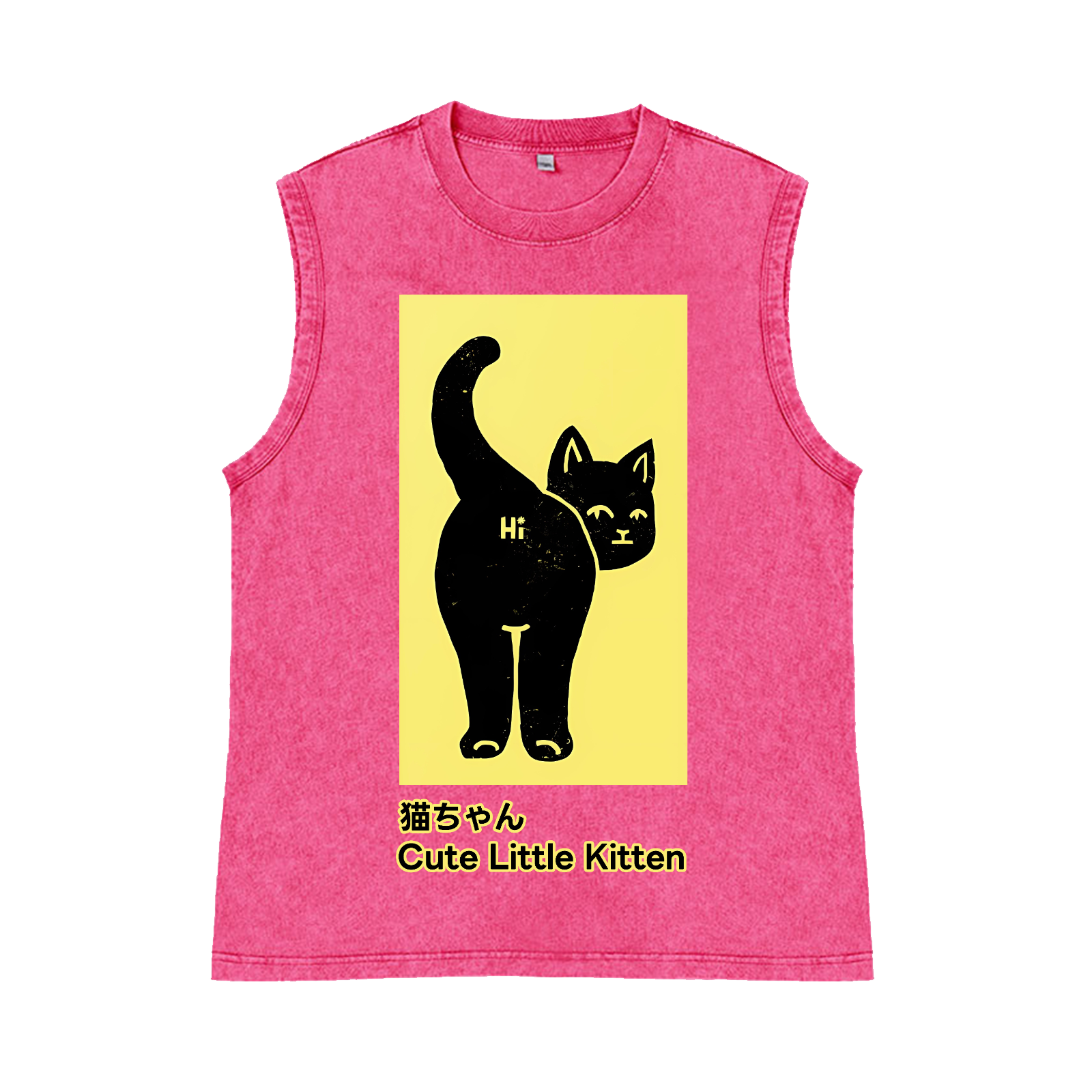 Cute Little Kitten Black Cat Pure Cotton Wash-Dyed Sleeveless Tank Top