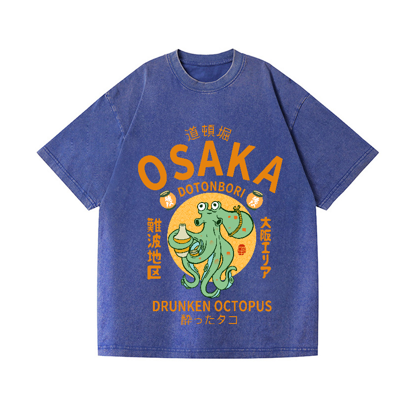 Osaka Dotonbori Drunken Octopus Vintage Wash Japanese Design T-Shirt