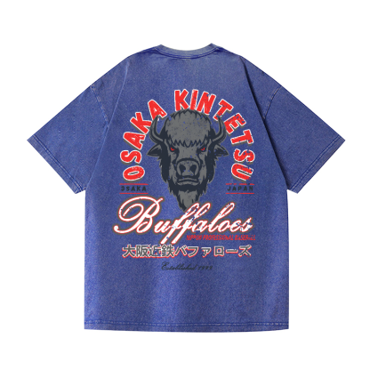 Osaka Kintetsu Buffaloes Vintage Wash Japanese Design Back Art T-Shirt