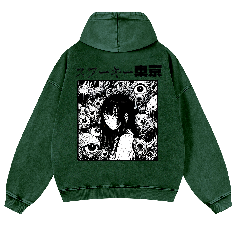Tokyo Girl Vintage Washed Cotton Back Art Hoodie