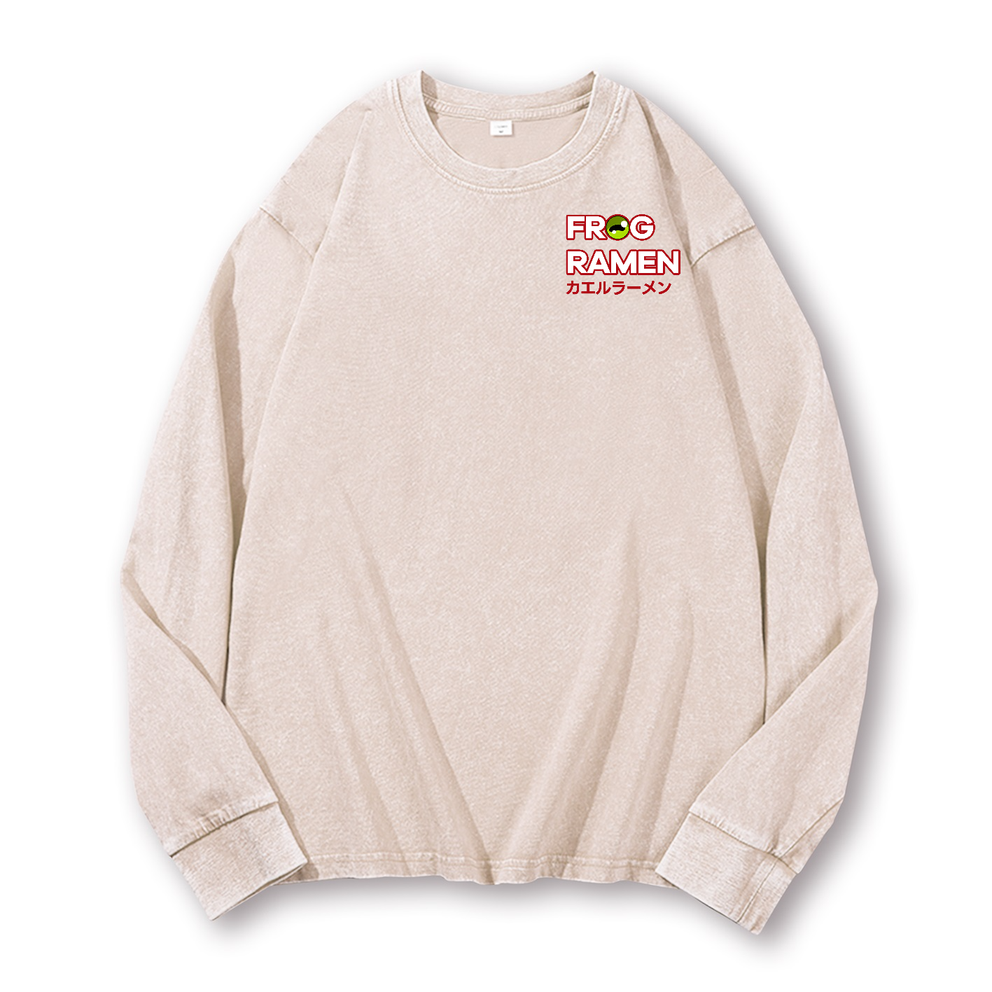 Frog Ramen Vintage Washed Cotton Back Art Long-sleeve T-shirt