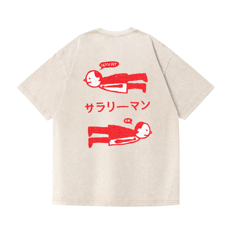 Fly People Vintage Wash Japanese Design Back Art T-Shirt