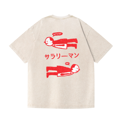 Fly People Vintage Wash Japanese Design Back Art T-Shirt