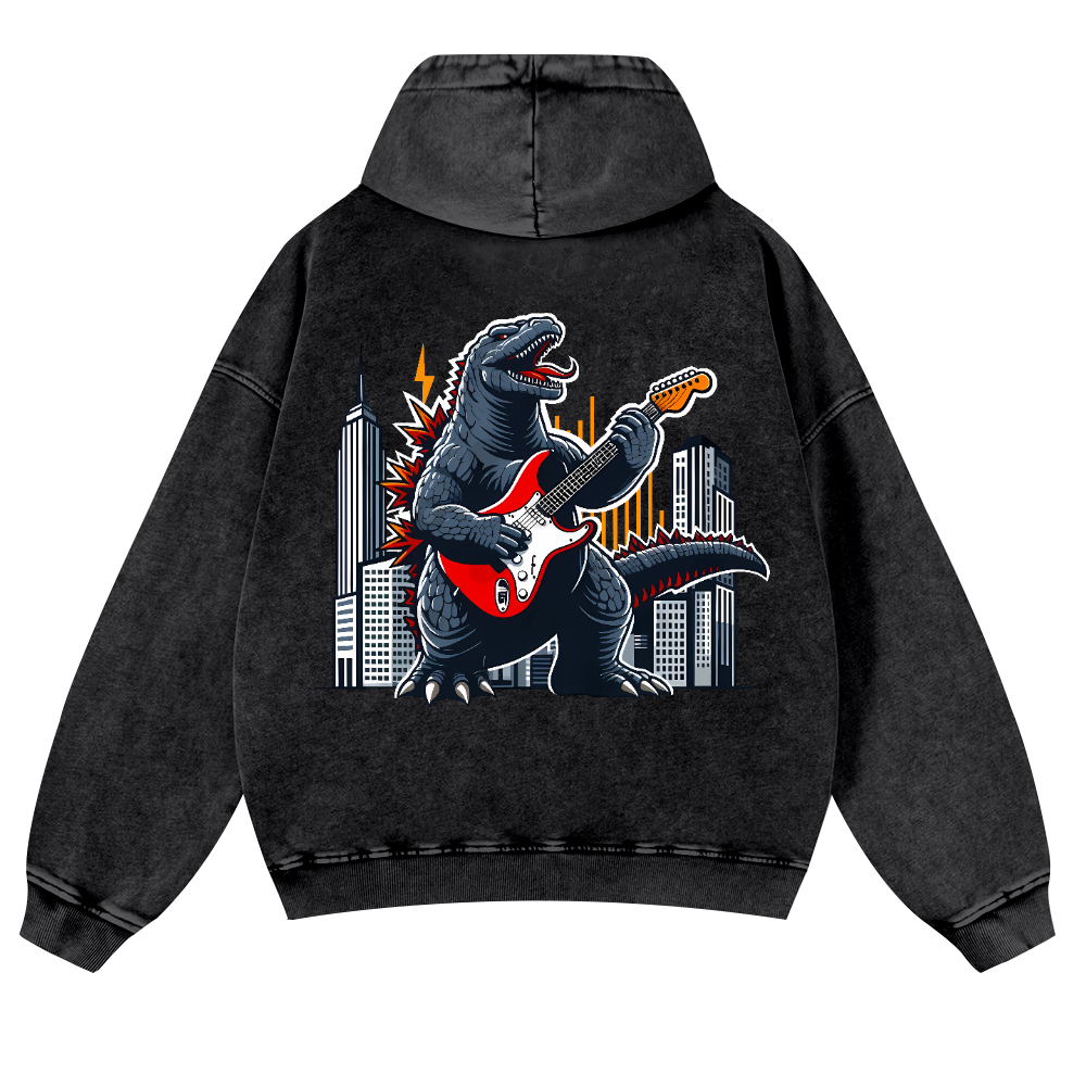 Rock Godzilla Vintage Washed Cotton Back Art Hoodie
