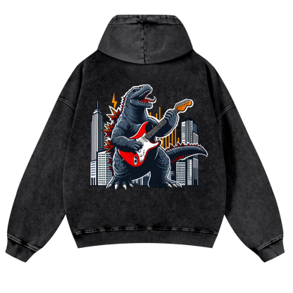 Rock Godzilla Vintage Washed Cotton Back Art Hoodie