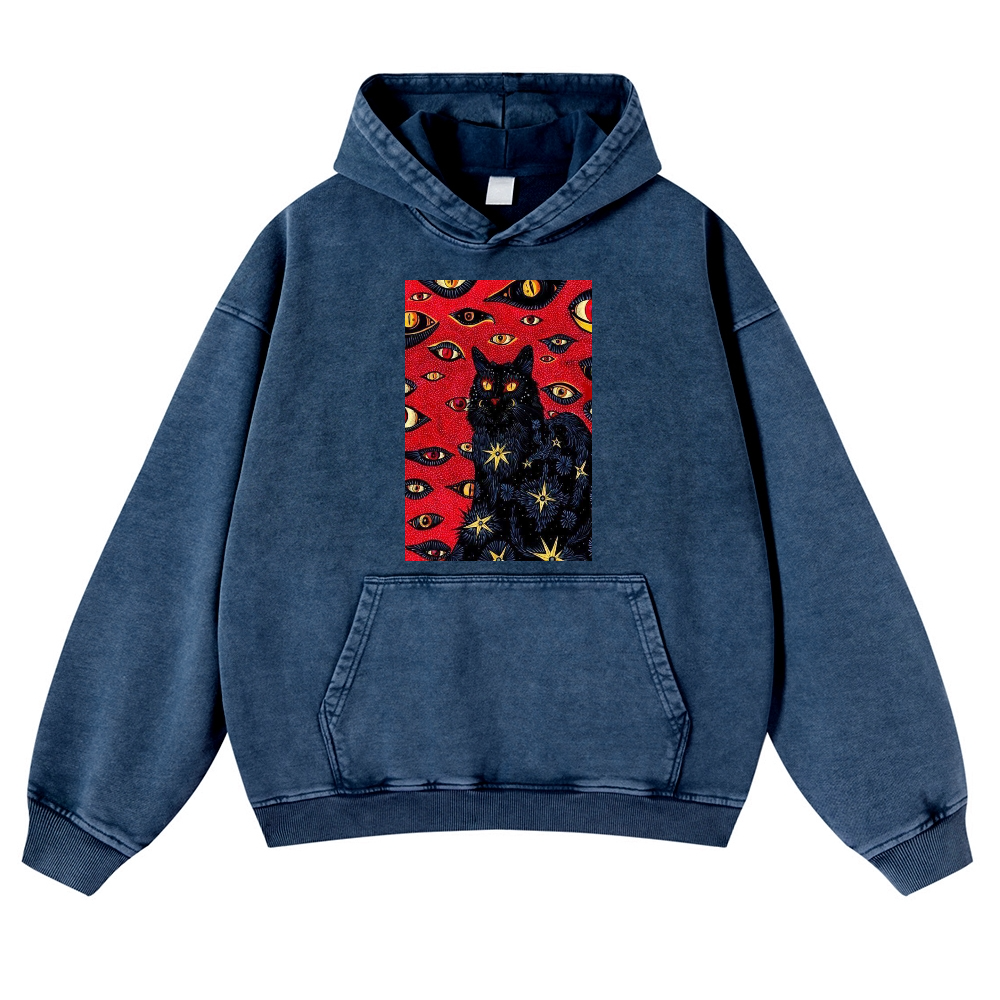Cat Vintage Washed Thick Cotton Hoodie