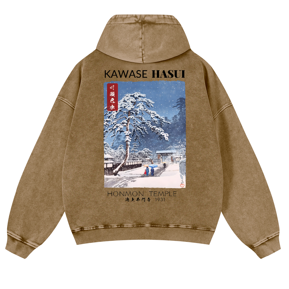 Kawase Hasui Vintage Washed Cotton Back Art Hoodie