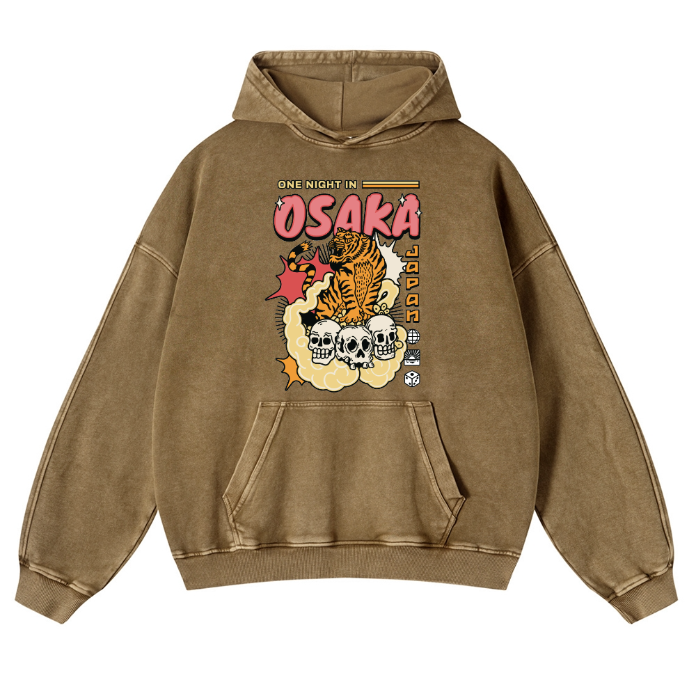 One Night in OSAKA Vintage Washed Thick Cotton Hoodie