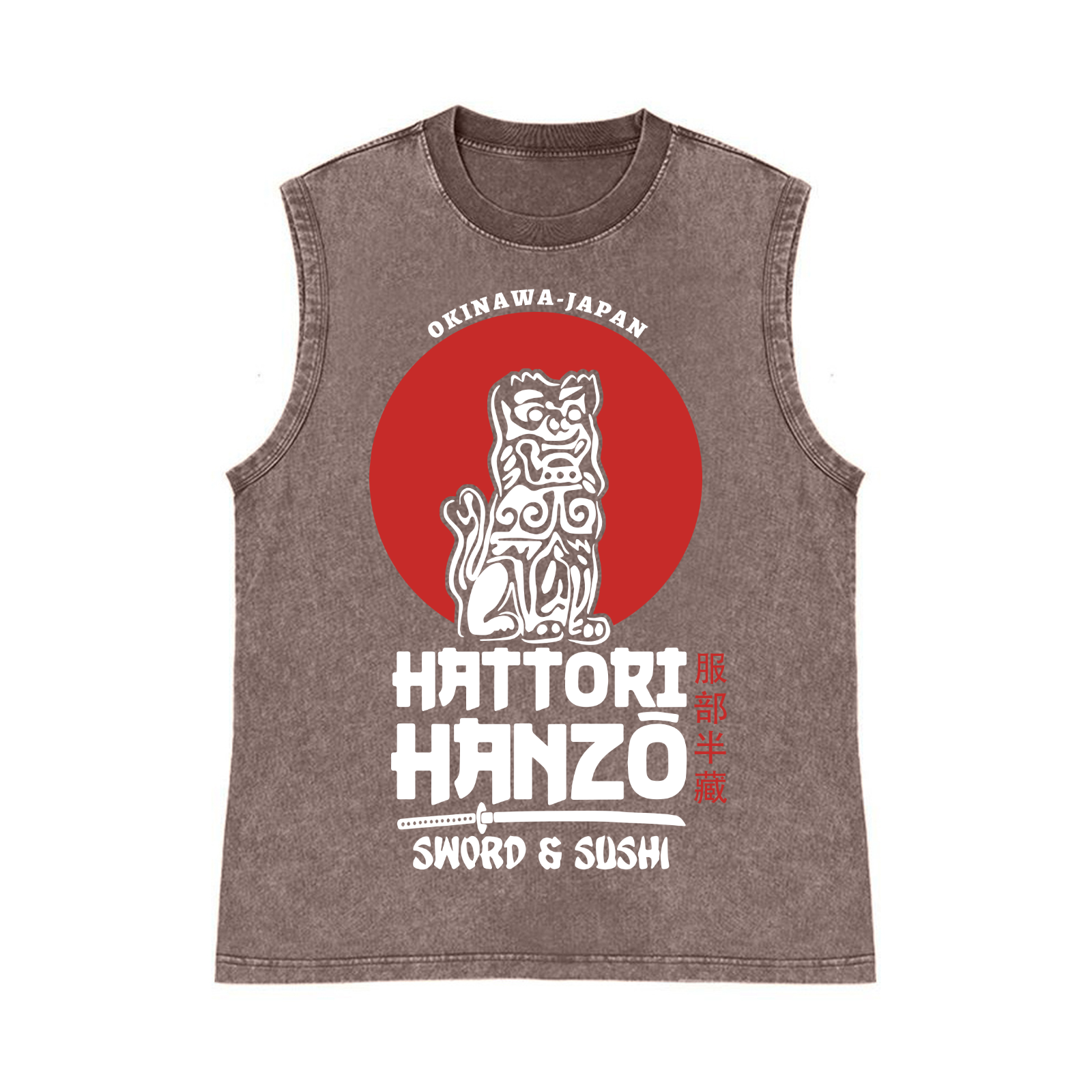 Okinawa Hattori Hanzo Komainu Pure Cotton Wash-Dyed Sleeveless Tank Top