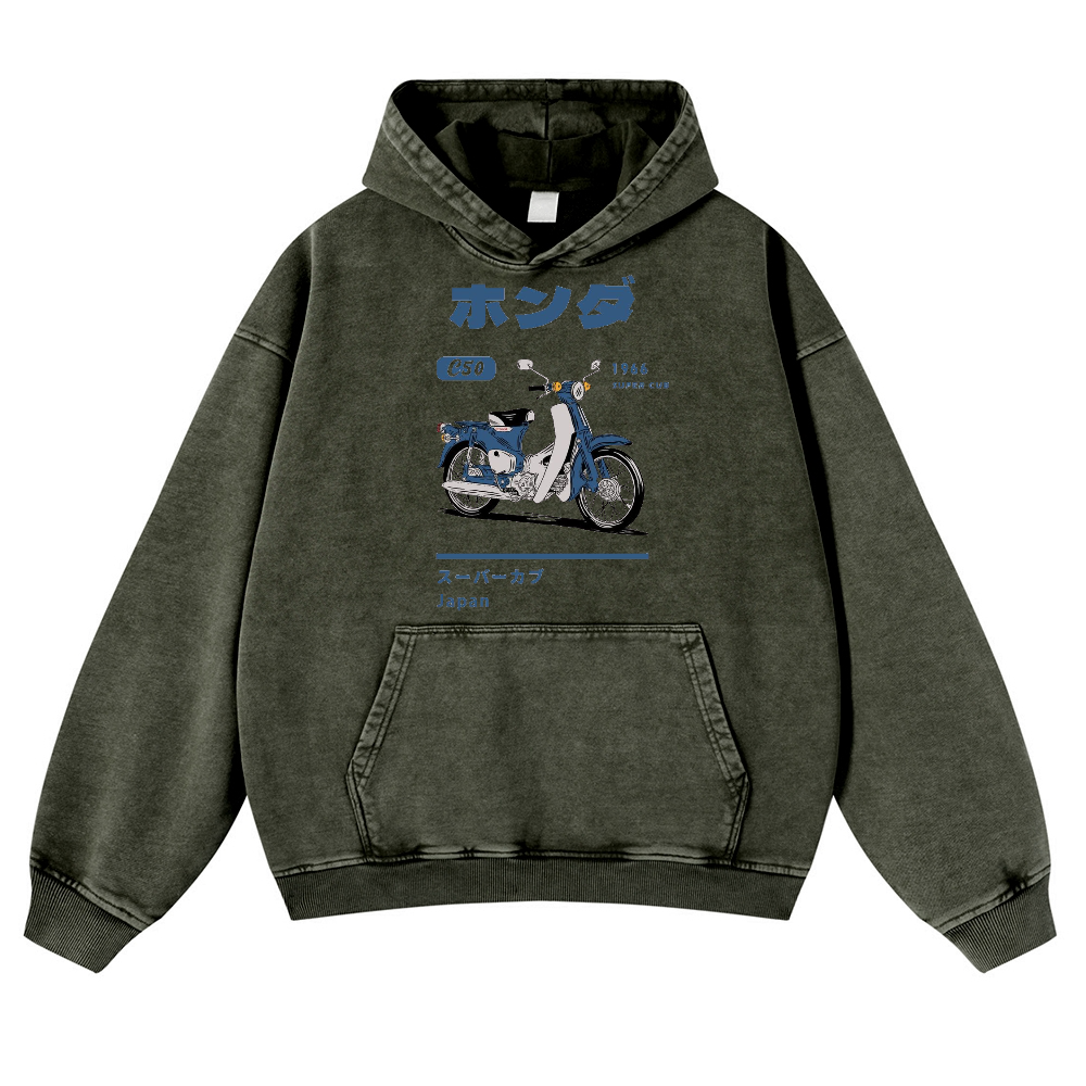 Honda C50 Super Cub Vintage Washed Thick Cotton Hoodie