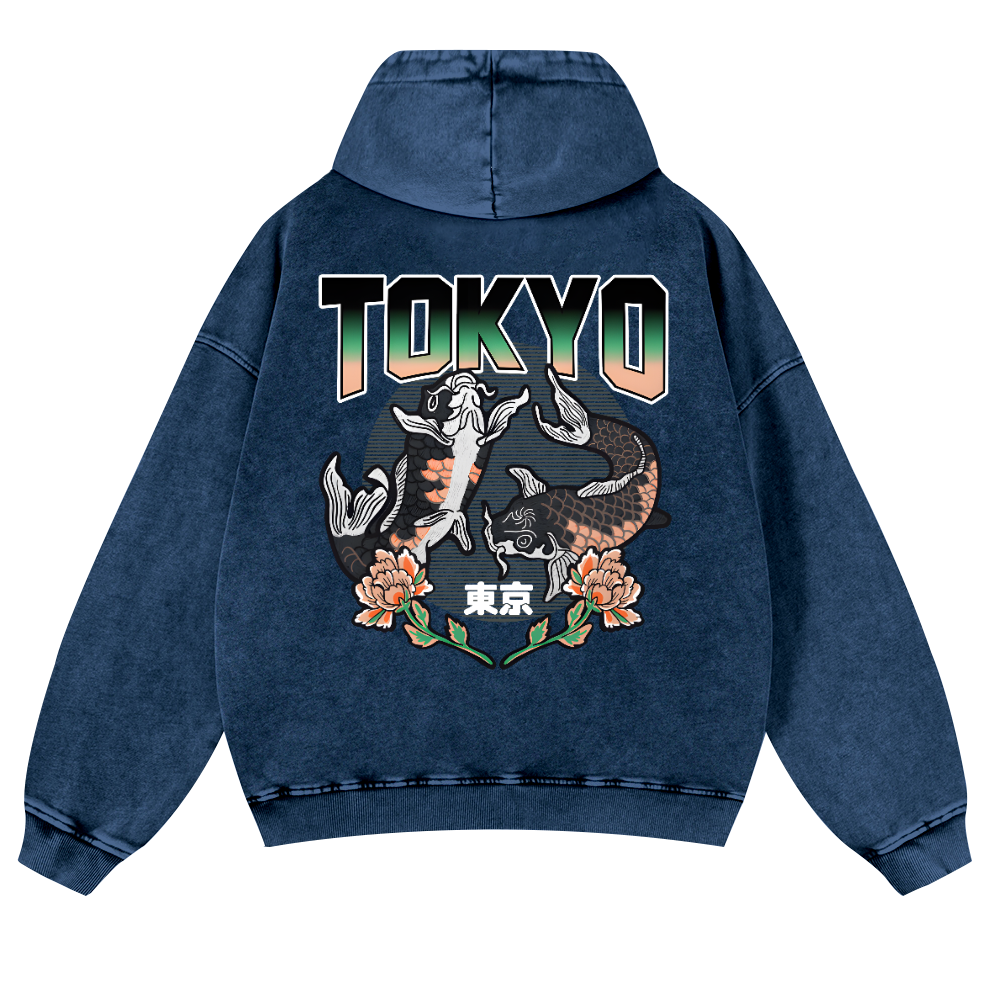 Tokyo Fish Vintage Washed Cotton Back Art Hoodie
