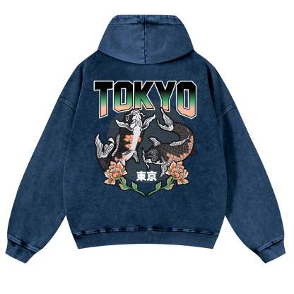 Tokyo Fish Vintage Washed Cotton Back Art Hoodie