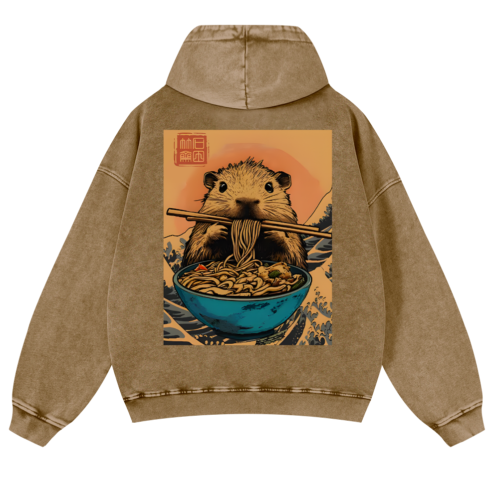 Guinea Pig Ramen Vintage Washed Cotton Back Art Hoodie
