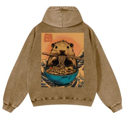 Guinea Pig Ramen Vintage Washed Cotton Back Art Hoodie