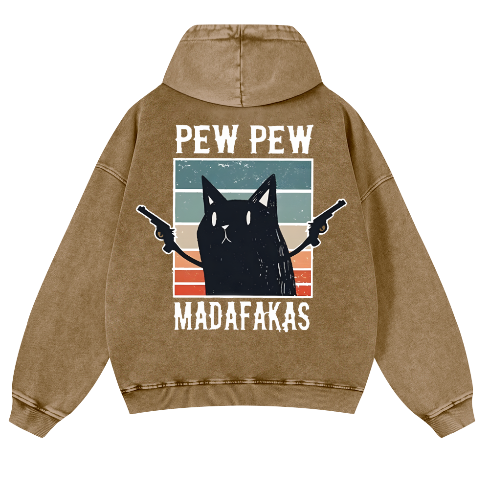 Pew Pew Madafakas Cat Vintage Washed Cotton Back Art Hoodie