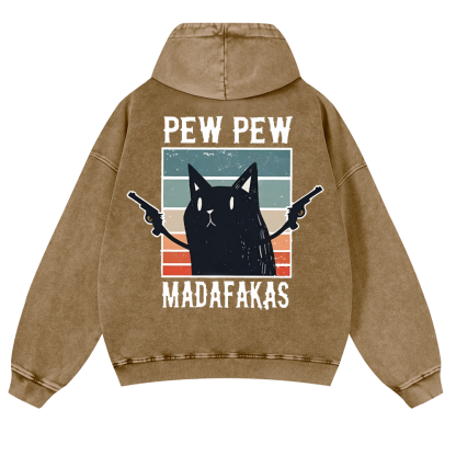 Pew Pew Madafakas Cat Vintage Washed Cotton Back Art Hoodie