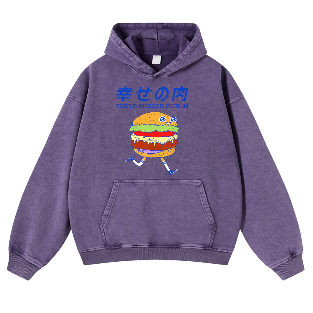 TOKYO BURGER RUN '86 Vintage Washed Thick Cotton Hoodie