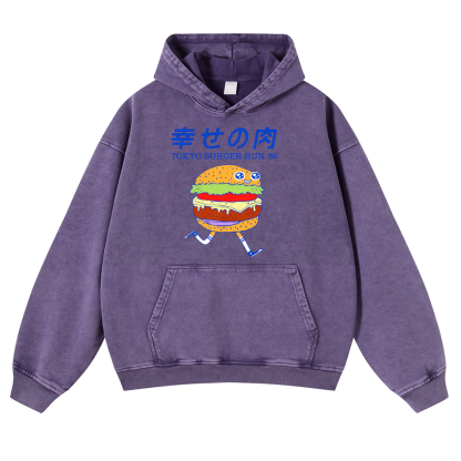 TOKYO BURGER RUN '86 Vintage Washed Thick Cotton Hoodie